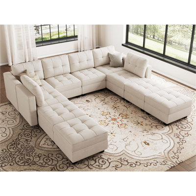 Soneson 116.6'' W Large Upholstered Velvet Movable Modular Sofa Bed with Storage