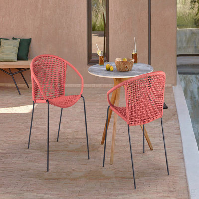Indoor Outdoor Stackable Steel Dining Chair With Brick Red Rope - Set Of 2