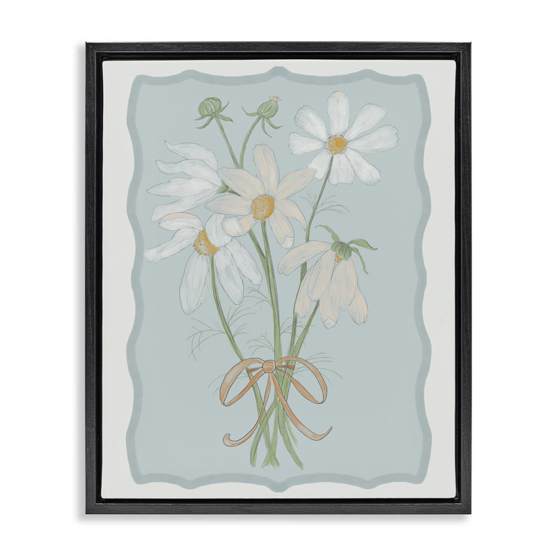 Spring Clippings Daisies Floating Frame, design by Leslie Hermosa, Jet Black Floater Frame, 21" H x 17" W