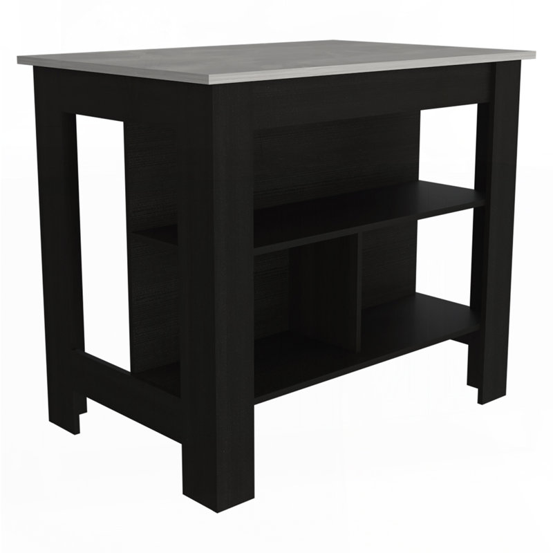 3-Shelf Kitchen Island, Gray/Black