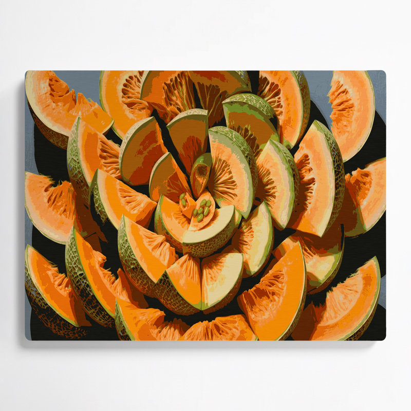 Fruit, cantaloup, art mural en métal brun, H 8 po x l 10 po