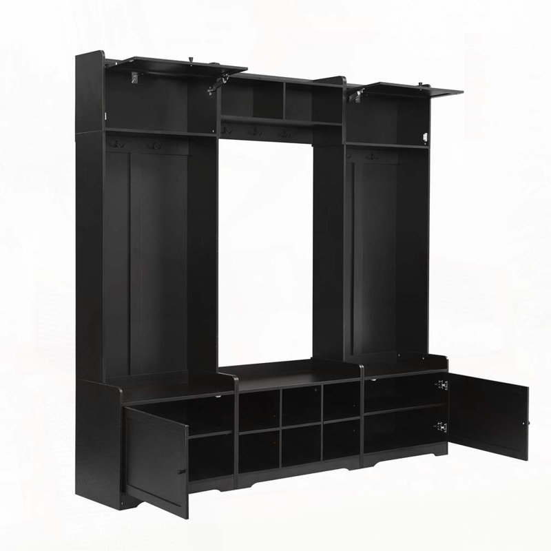 79.1"Wide Modern Hall Tree with Shoe Storage, 8 Cubbies, 7 Coat Hooks & Adjustable Shelf