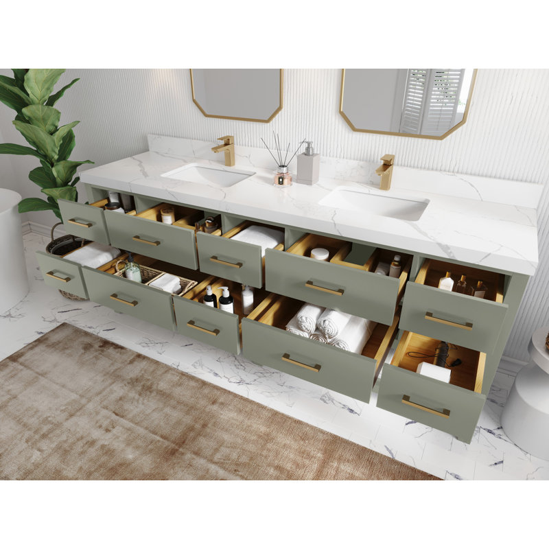 Parker 84 In. W X 22 In. D Double Sink Bathroom Vanity In Evergreen With 2 In., Calacatta Black