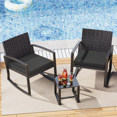 3-Piece Outdoor Rocking Chair Set with Cushions, Patio Conversation Set with Coffee Table