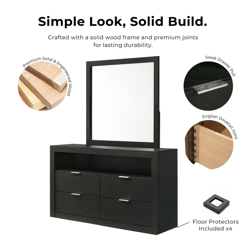 Ensemble commode et miroir 2 pièces Hildebran, Noir