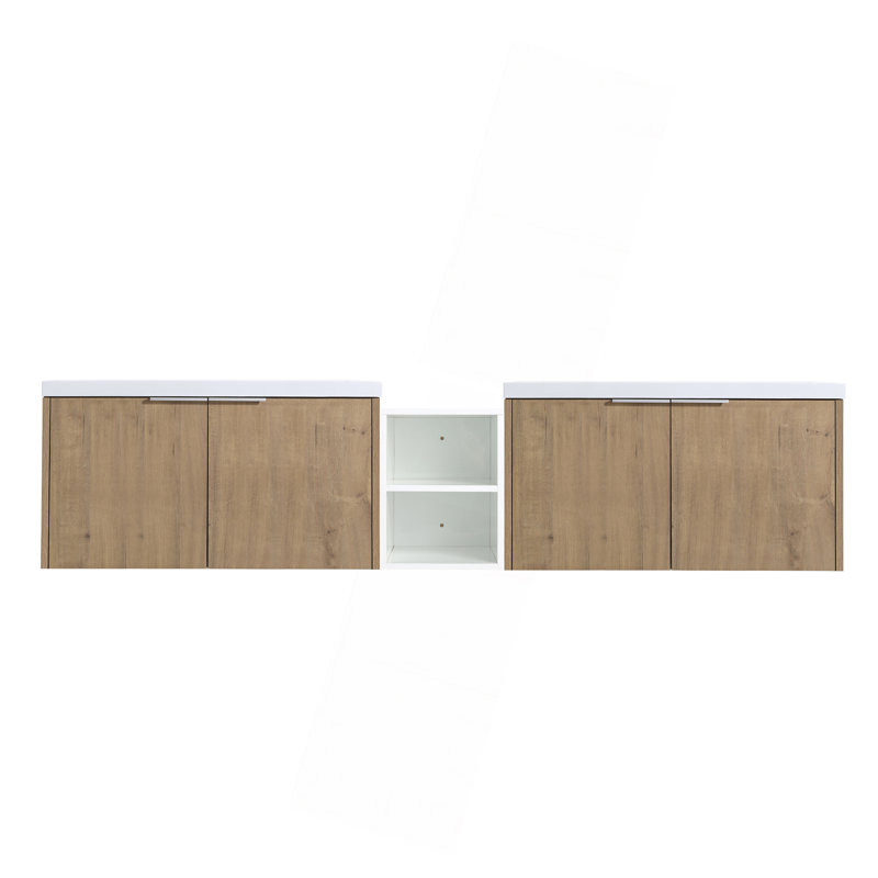 Meuble-lavabo à fermeture en douceur avec lavabo, petites tablettes de rangement, armoire combinée 36 po et 12 po, Chêne