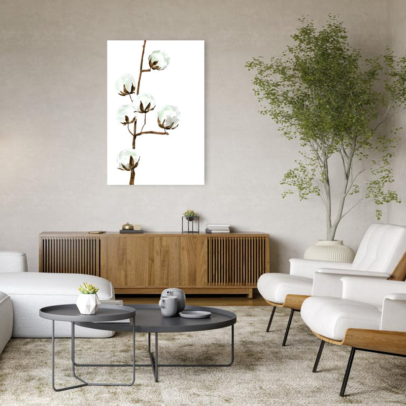 Branches de coton délicates fleurs printanières minimalistes, 48" H x 32" W