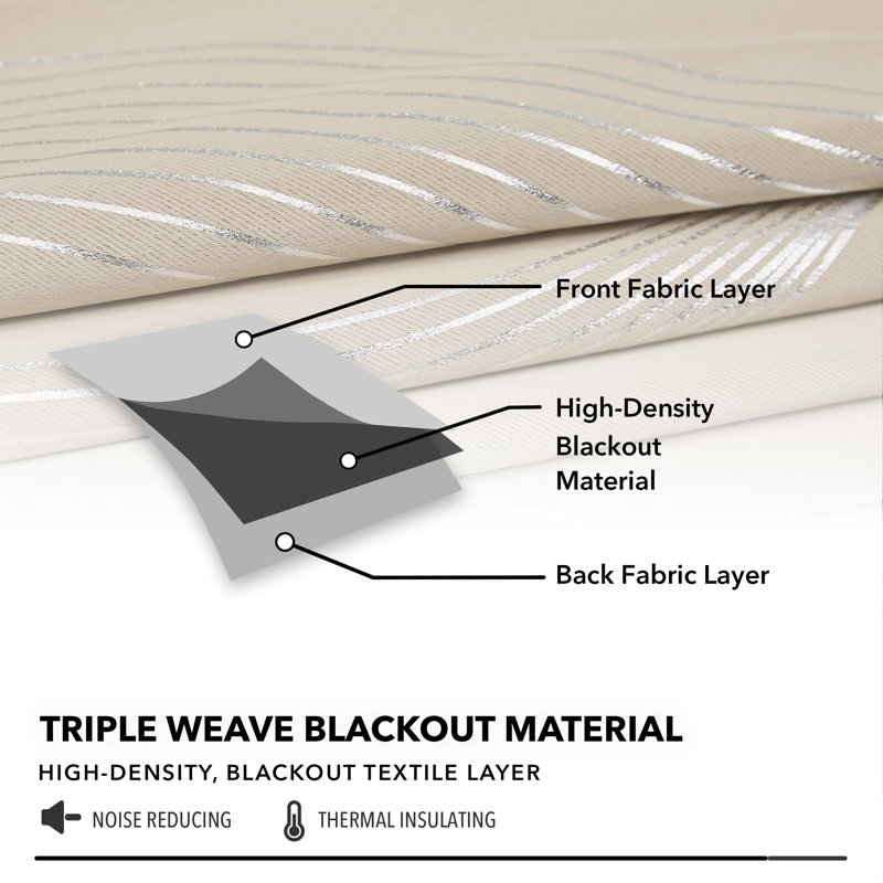 Spurgh Sliver Wave Foil Print Blackout Thermal Grommet Curtain Panels (Set of 2), Light Beige, 42" W x 72" L