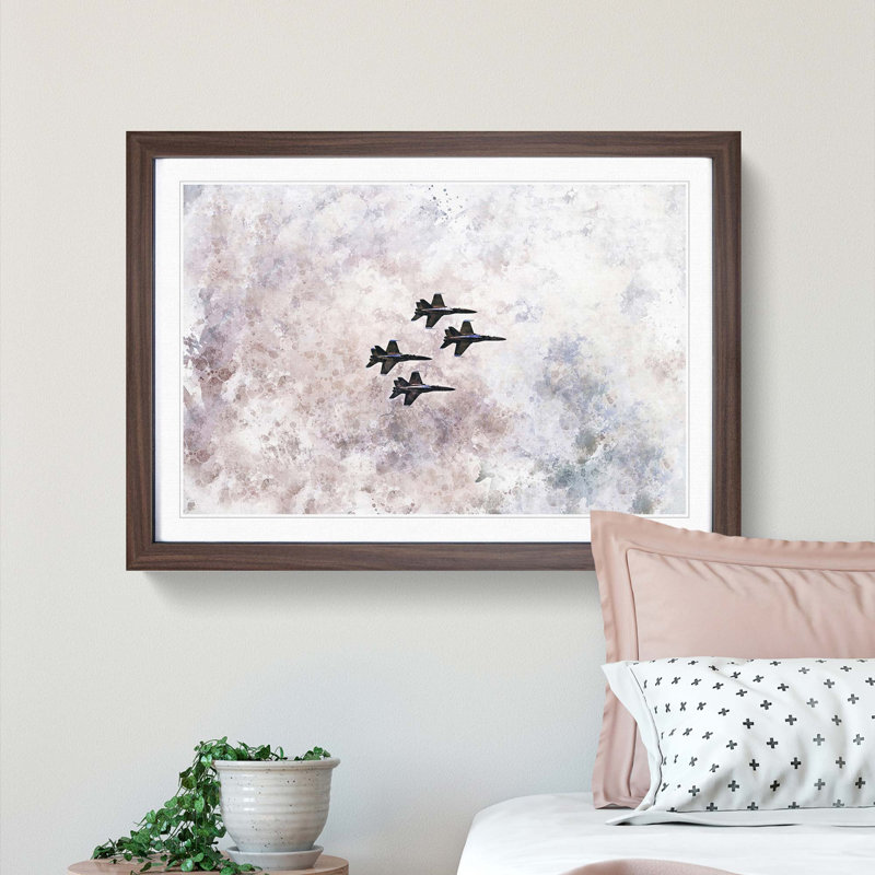 Colourful Jets in Flight in Abstract - Picture Frame Graphic Art Print, 36cm H x 48cm W x 2cm D, Walnut Framed