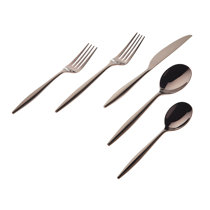 5pcs/set Stainless Steel Crown Handle Cutlery Set With Partial Gold Plating  And Embossed Steak Knives