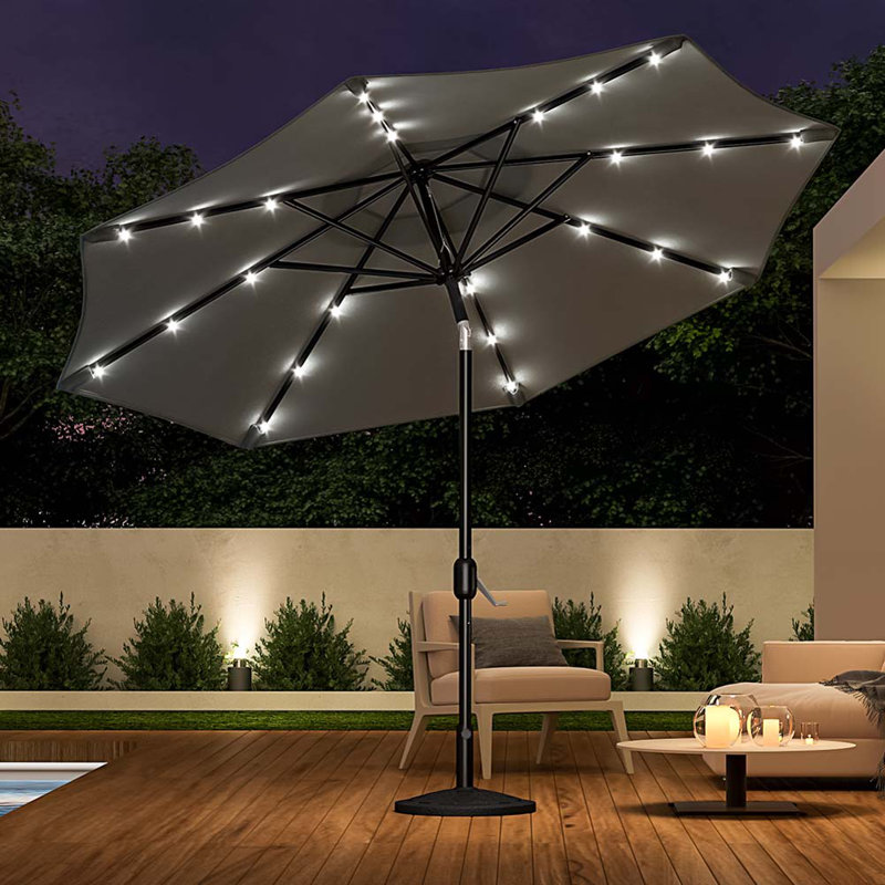 Aiso 3m Traditional Parasol with LED Light, Dark Grey
