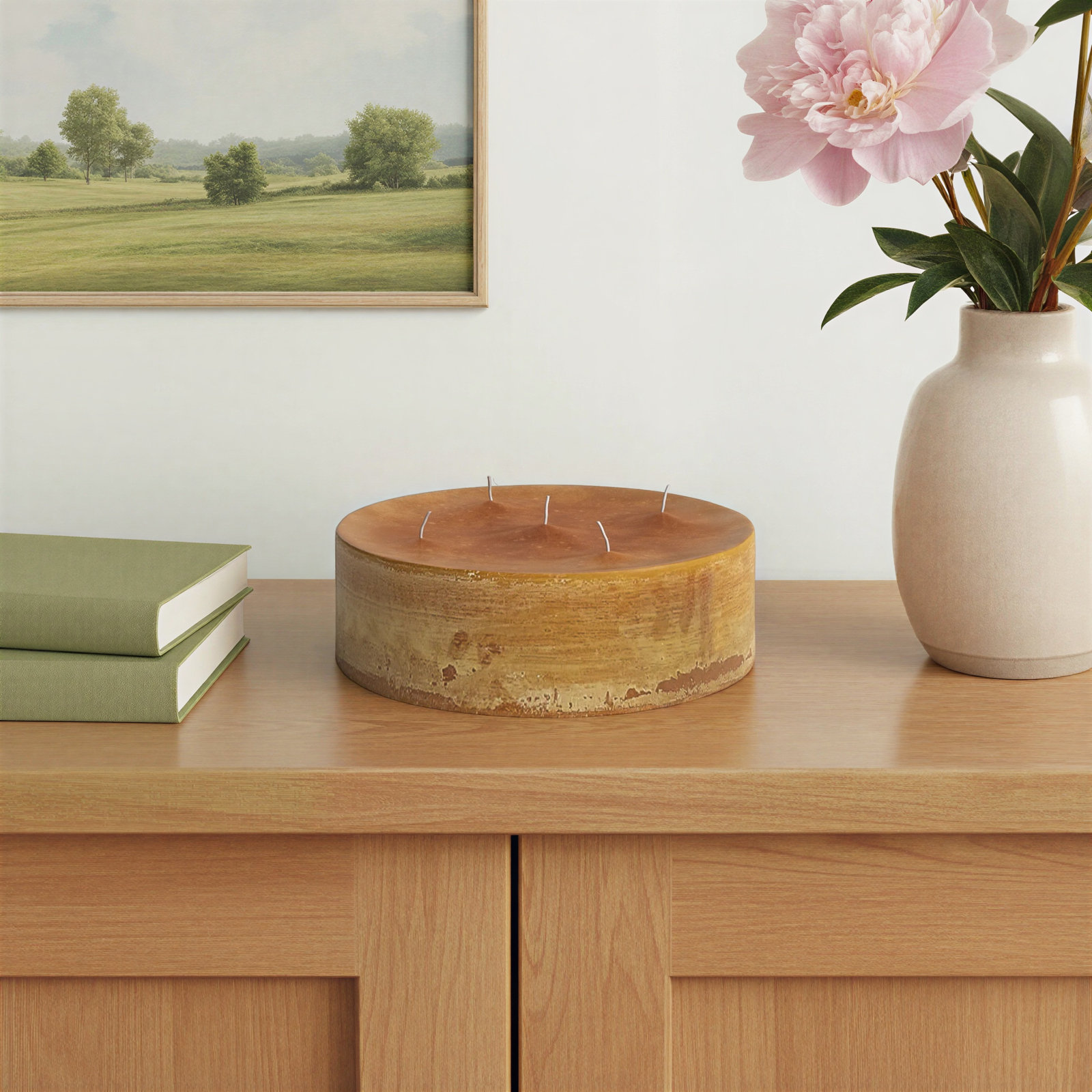 Pillar Super Unscented Candle, 2.75" H x 9.05" W x 9.05" D, Chamois