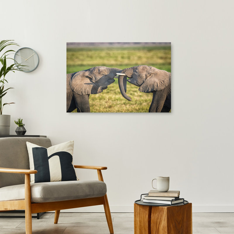 Elephant Trunk Play Serene Contemporary Elephant Nature Wildlife Wall Art Print by Jeffrey C. Sink - 1 Piece Wrapped Canvas Wall Art