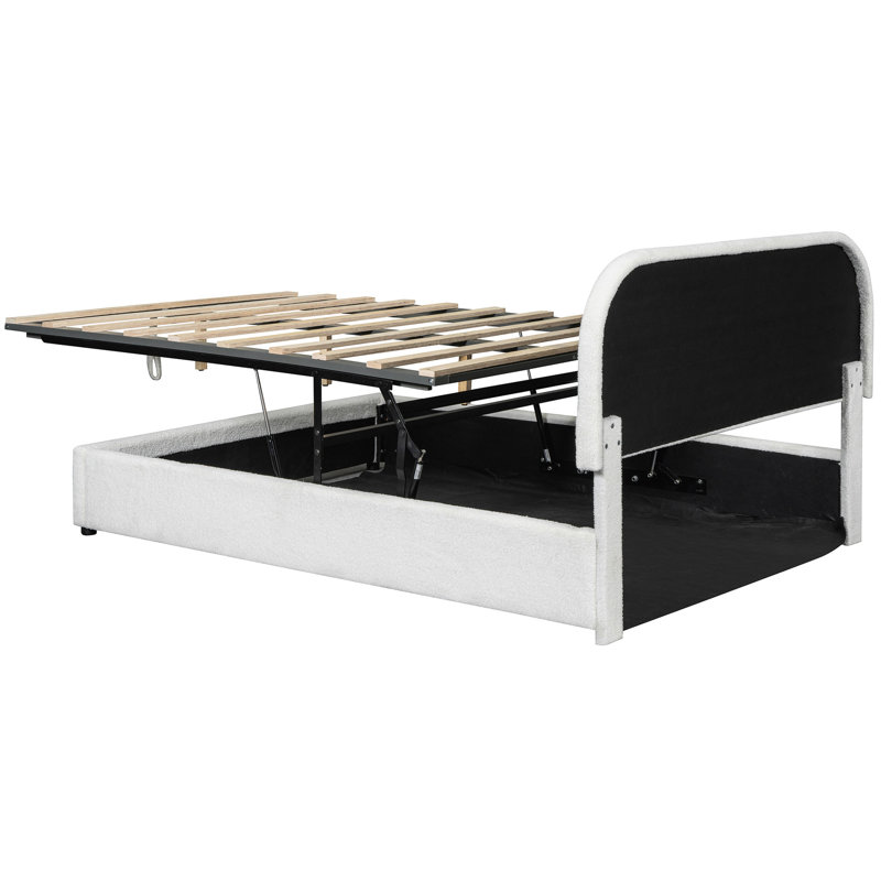 Lit double avec molleton blanc et plateforme de rangement hydraulique fiable, Lit double