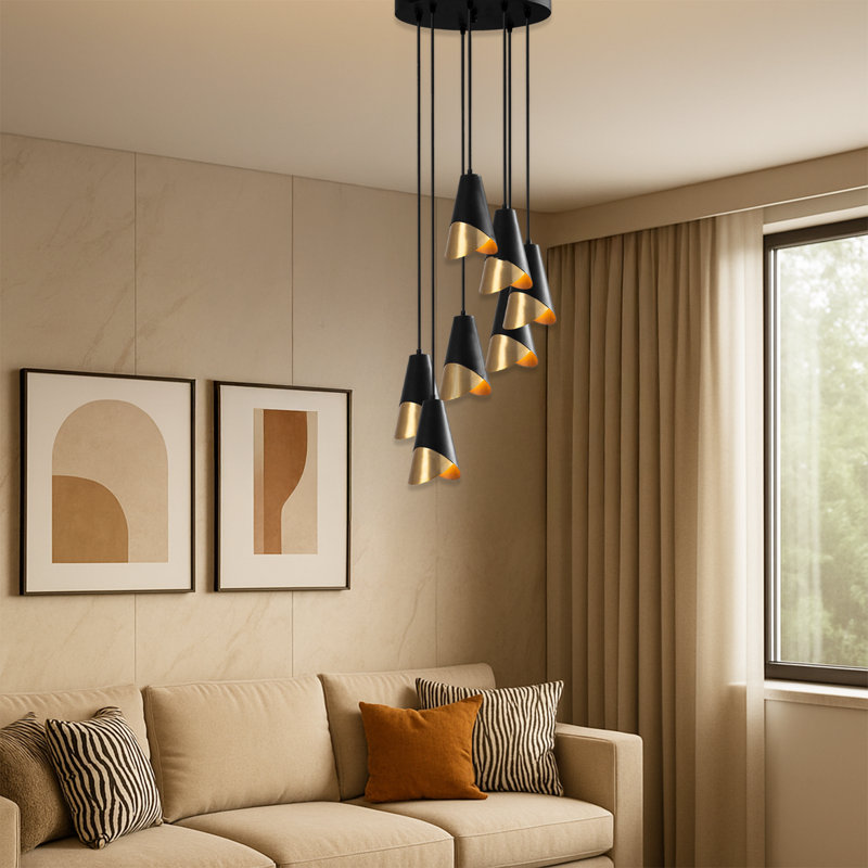 5 Lights Adjustable Height Metal Body Cluster Chandelier