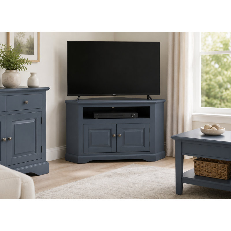 Meuble télé de coin en bois massif pour téléviseur de 40 po ou moins Boltongate, Bleu foncé
