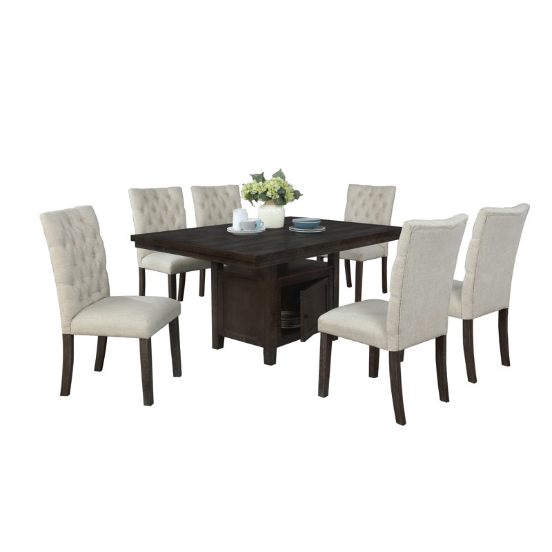 Ensemble repas pour 6 personnes Jolin, Beige, 7 Pcs: Table, 6 Chairs
