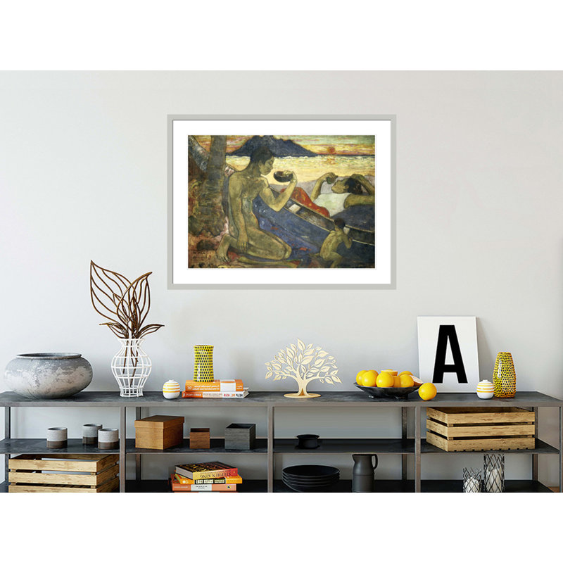 «A Canoe (Tahitian Family») par Paul Gauguin - Impression giclée encadrée, 31.72" H x 41.5" W