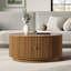 Table de tambour cannelée en noyer avec tiroirs cachés pour le rangement de salon moderne-934029473