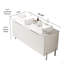 Meuble-lavabo de salle de bain 60 po avec lavabo, armoire de rangement autoportante avec 4 portes, 2 lavabos rectangulaires rayés en céramique et comptoir de Carrare, sans robinet-117193786