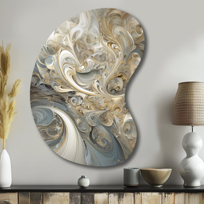 Tourbillon de fractale en or rétro et blanc - forme de flèche de fractales - art mural métallique asymétrique