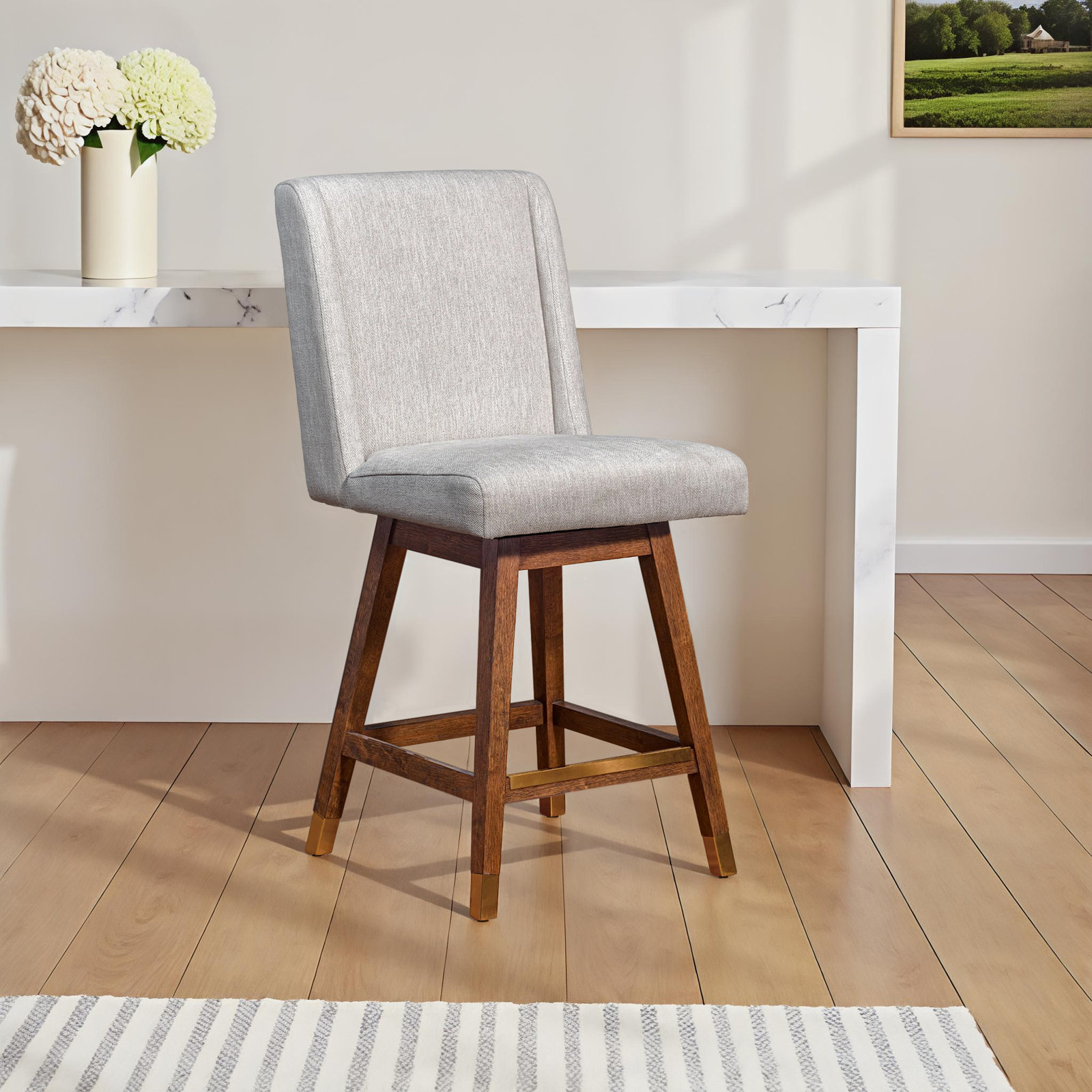 Chenowith 30" Swivel Bar Stool, Counter Stool (26” Seat Height), Brown, Beige Performance