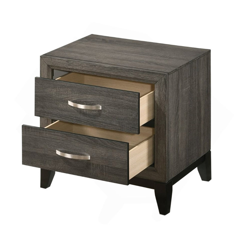 Table de chevet en bois avec 2 tiroirs au fini gris patiné, Grey