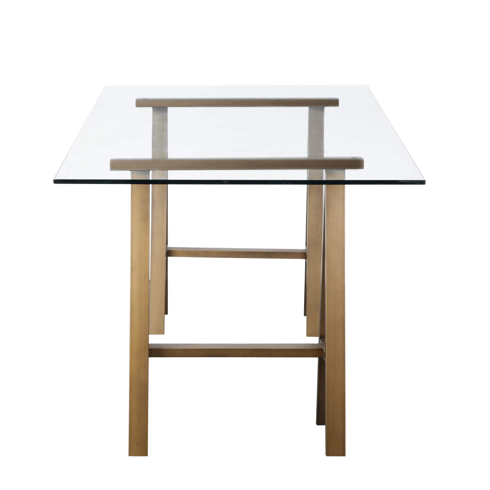 Kapri Glass Desk, 30" H x 55" W x 30" D, Brushed Brass