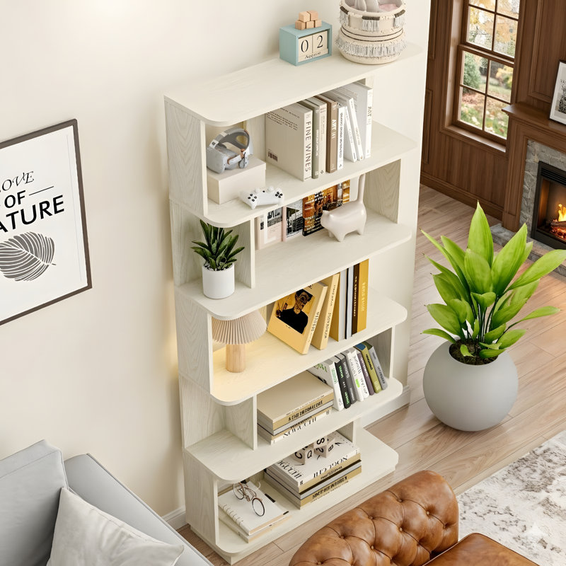 Modern 5-Tier Open Bookshelf, White
