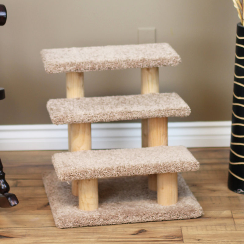 Brown Wood and Carpet 3-Step Pet Stairs