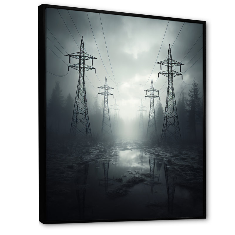 «Silver Streaks Power Lines», impression sur toile, Cadre flottant noir, H 40 po x l 30 po x P 1,5 po