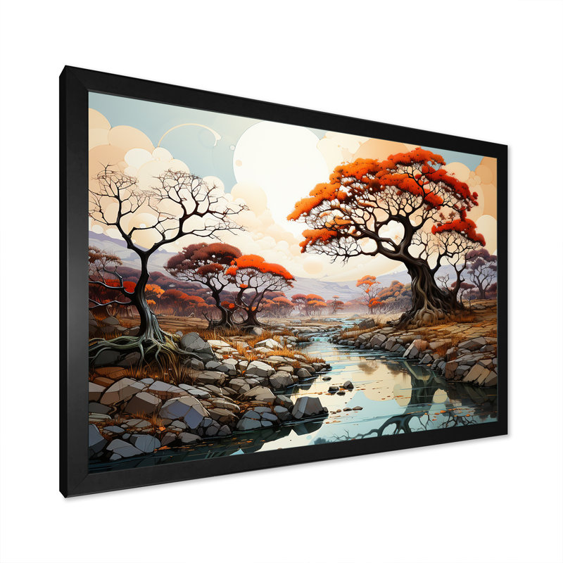 Paysage onirique Baobab II sur toile, H 34 po x l 44 po x P 1,5 po, Cadre photo noir