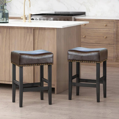 26-inch Backless Ivory Leather Counter Stool