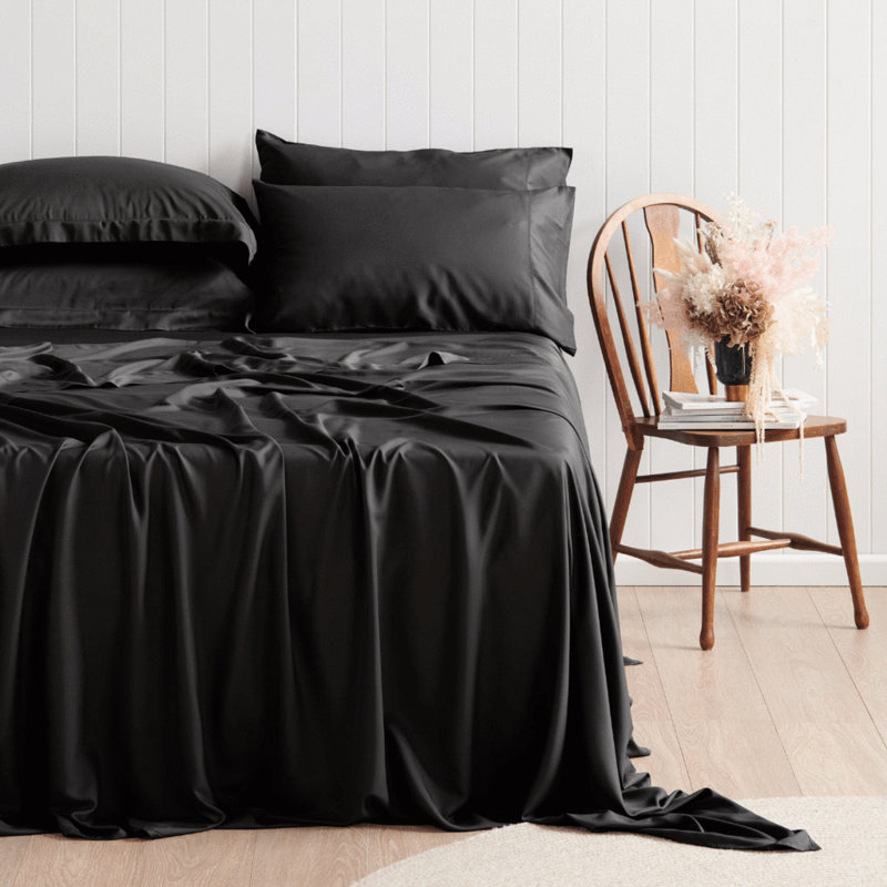 Ensemble de draps 6 pièces en rayonne de qualité supérieure - doux et respirant, Noir