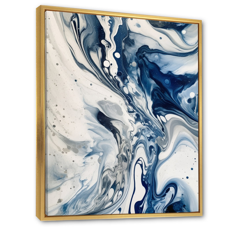 Élixir éthéré bleu et gris IV - décoration murale abstraite, Cadre flottant doré, H 20 po x l 12 po x P 1 po