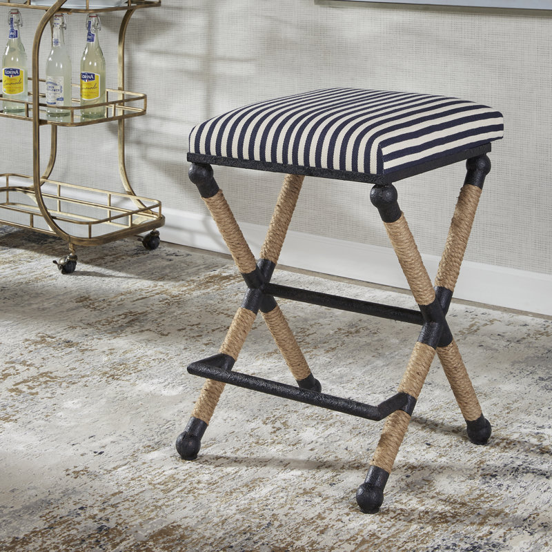 Uttermost Firth Rustic Oatmeal Counter Stool, Blue/White striped