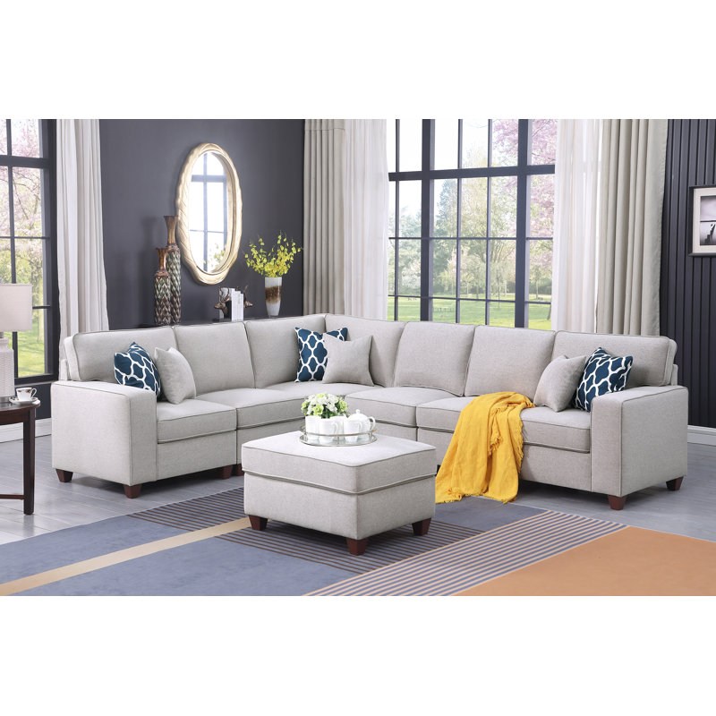 Lecanto Upholstered Sectional, Light Gray Linen Blend