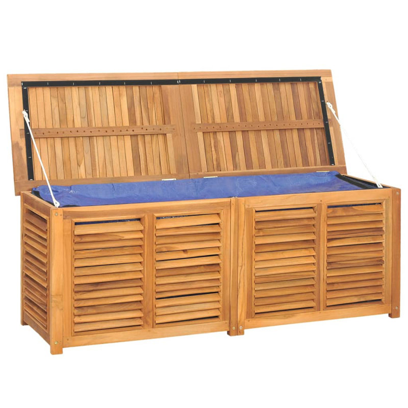 Teak Wood Outdoor Storage Bench with Water-Resistant Finish