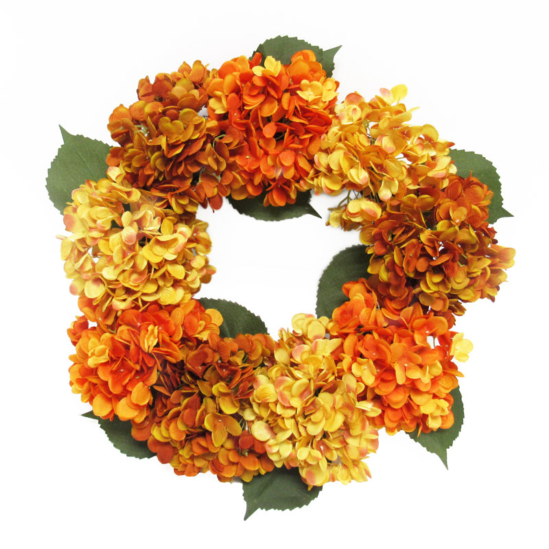 Couronne de fleurs en hortensia 20 po, Automne/orange