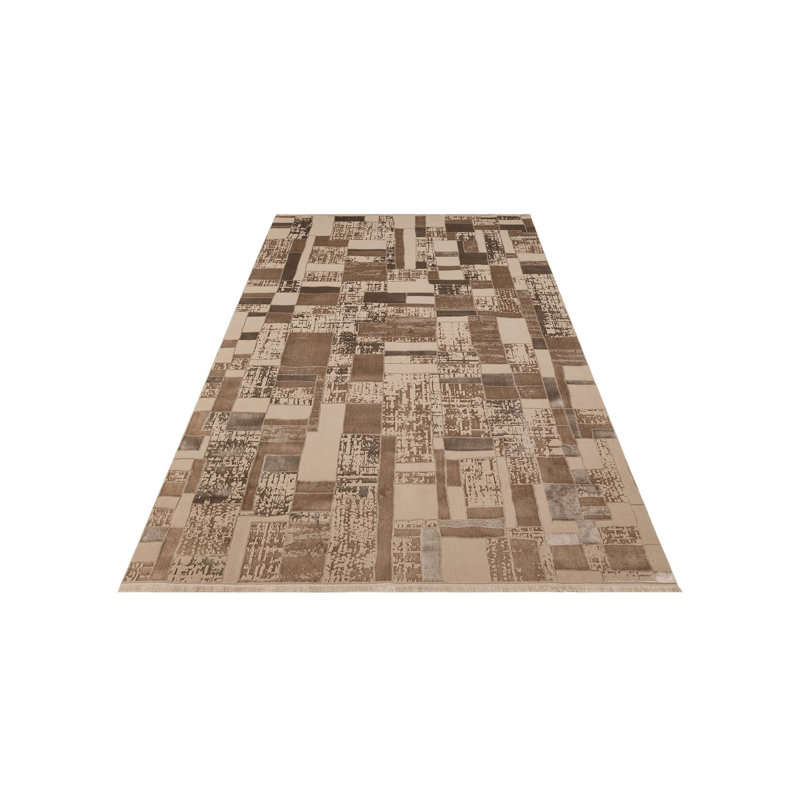 Tapis brun en polyester tissé à la machine Bedner, Rectangle 5 pi 3 po x 7 pi 7 po