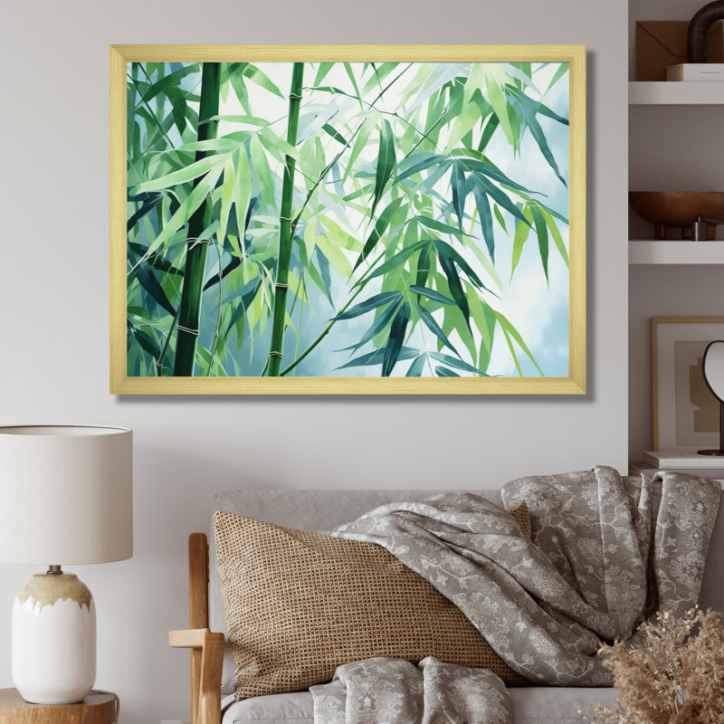 Bamboo Romantic Dream I - impression, Encadrement doré, H 34 po x l 44 po x P 1,5 po