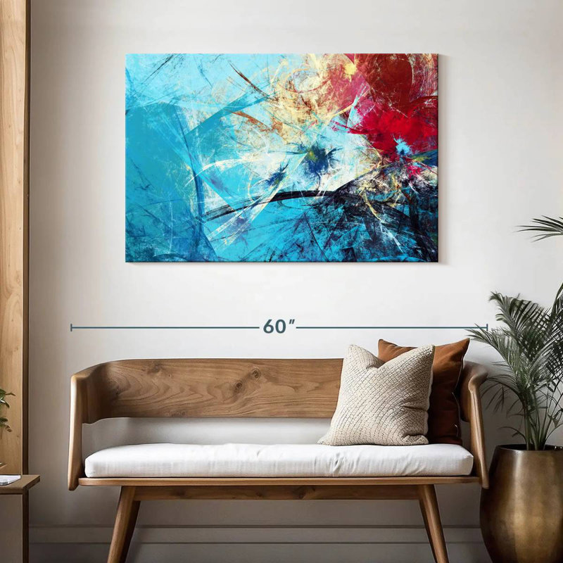 Avery - abstrait rouge et bleu, H 30 po x l 45 po