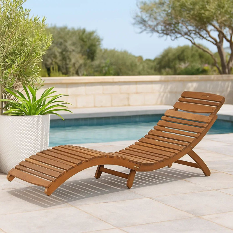 Ensemble de chaises longues pliables en acacia de 72,25 po de longueur Armond, Brun, 1