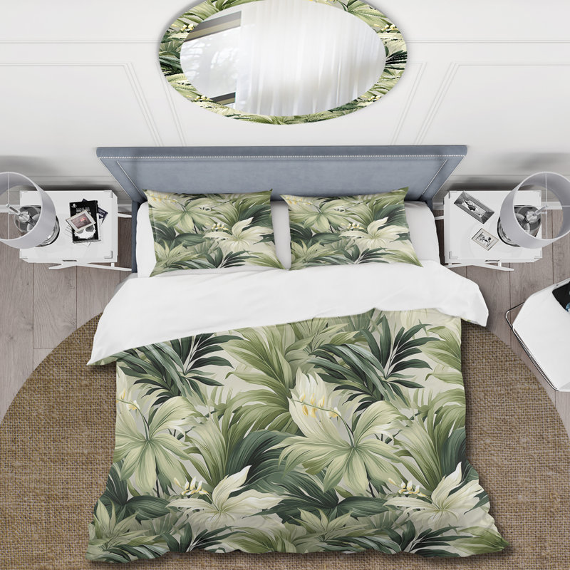 Ensemble de housse de couette à motif tropical tropique neutre, Housse de couette pour très grand lit et 2 très