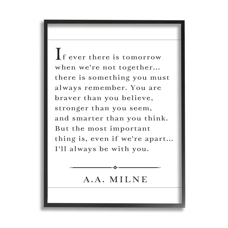 Je serai toujours avec vous A.A. Milne - cadre flottant, reproduction d'art textuel, Giclée encadrée noir minuit
