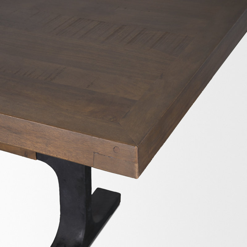 Table de salle à manger 95 "à tréteaux en bois massif brun et noir