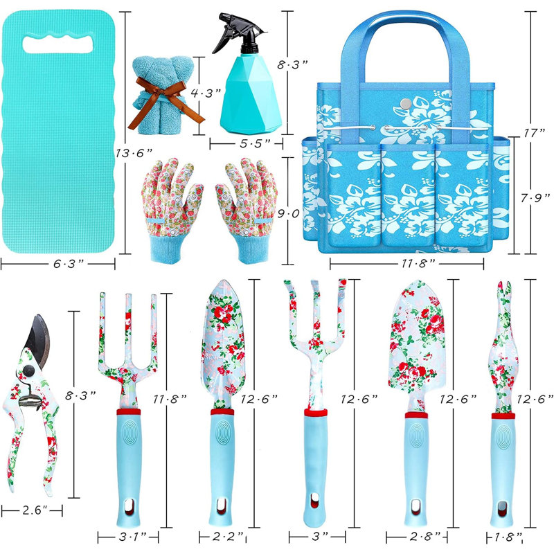 Arlmont & Co. Gift For Mom, Ladies Gardening Gift Set, Flower Gardening Tools With Tote Bag, Gift For Girlfriend, Birthday Gift, Gardening Set Ladies Christmas Gift (Blue)