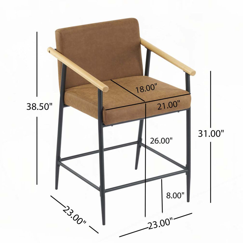 Tabouret de comptoir rembourré d'une hauteur de 31 po avec structure en métal, Brun
