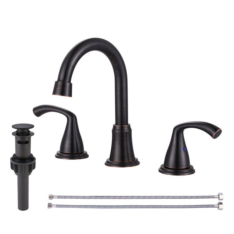 Robinet de salle de bain à large entraxe avec bonde, Bronze frotté à l'huile