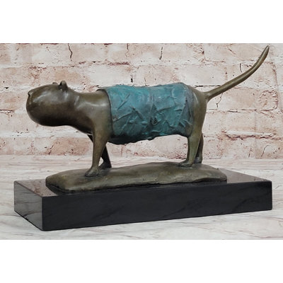 Special Patina Chubby Cat Feline by Botero Genuine Bronze Sculpture Figurine